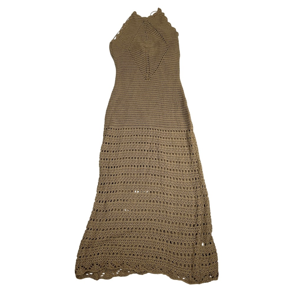 Fashion Nova Becca Crochet Maxi Dress Mocha Brown Boho Halter XS New